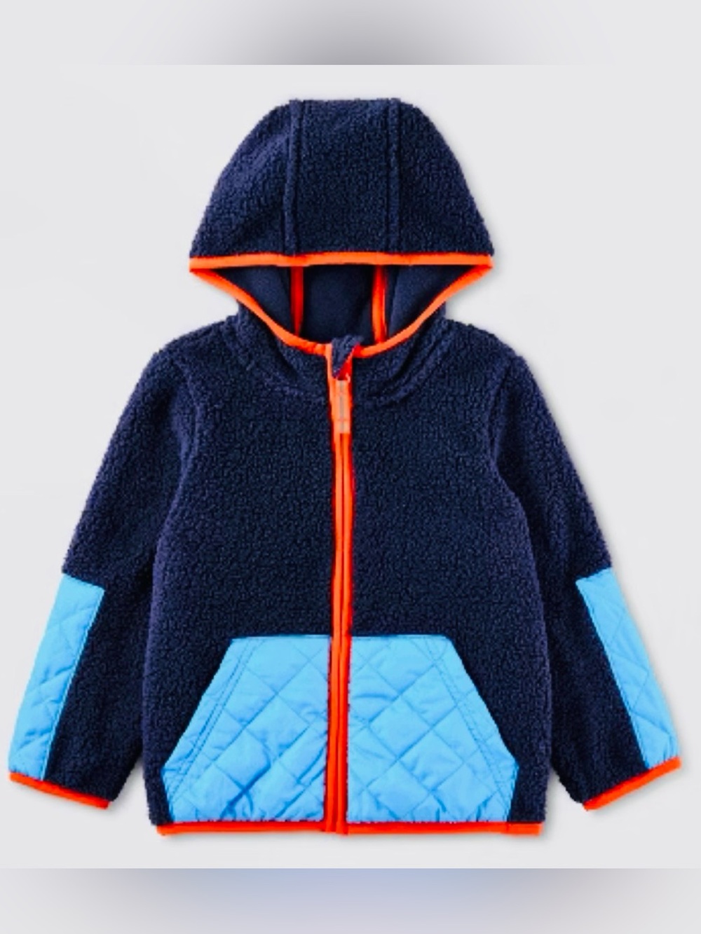 Cat & Jack Toddler Fleece Jacket 5T Navy Blue Quilted Colorblock Hooded
